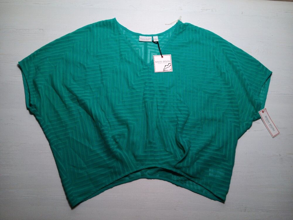 Bisou Bisou | Michele Bohbot  Green short sleeve Sheer Top Women's size Small